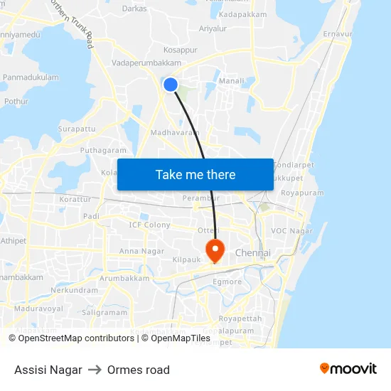 Assisi Nagar to Ormes road map