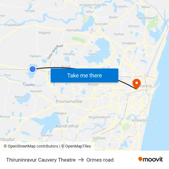 Thiruninravur Cauvery Theatre to Ormes road map