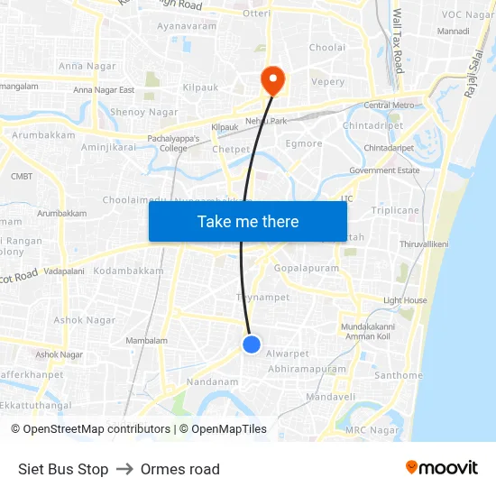 Siet Bus Stop to Ormes road map