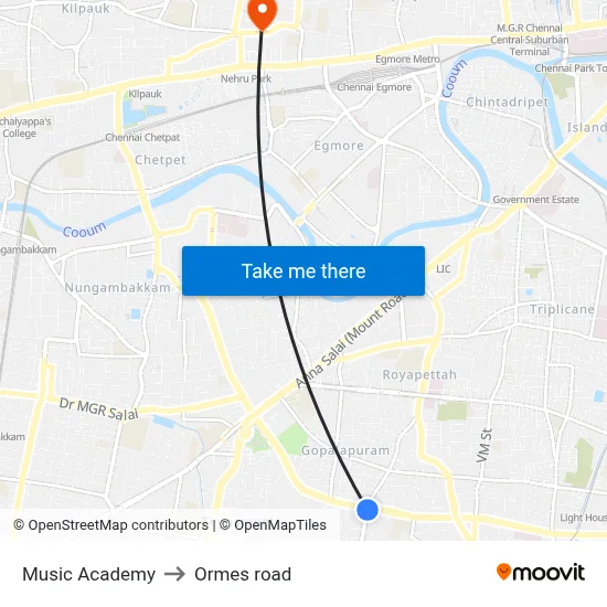 Music Academy to Ormes road map