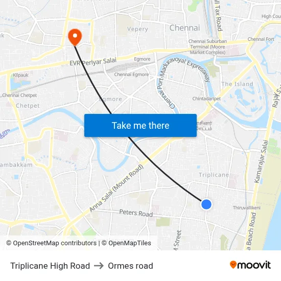 Triplicane High Road to Ormes road map