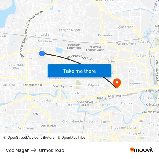 Voc Nagar to Ormes road map