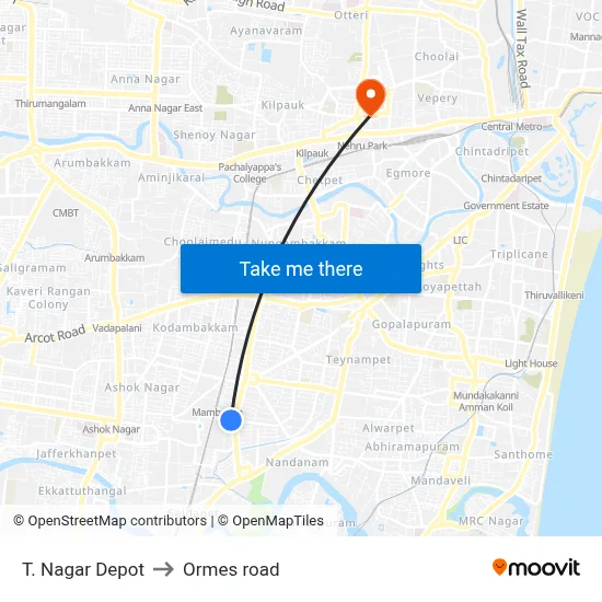 T. Nagar Depot to Ormes road map