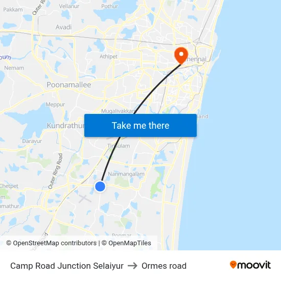 Camp Road Junction Selaiyur to Ormes road map