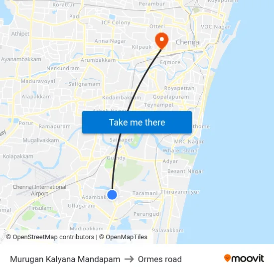 Murugan Kalyana Mandapam to Ormes road map