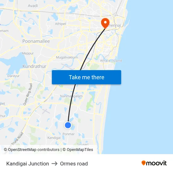 Kandigai Junction to Ormes road map