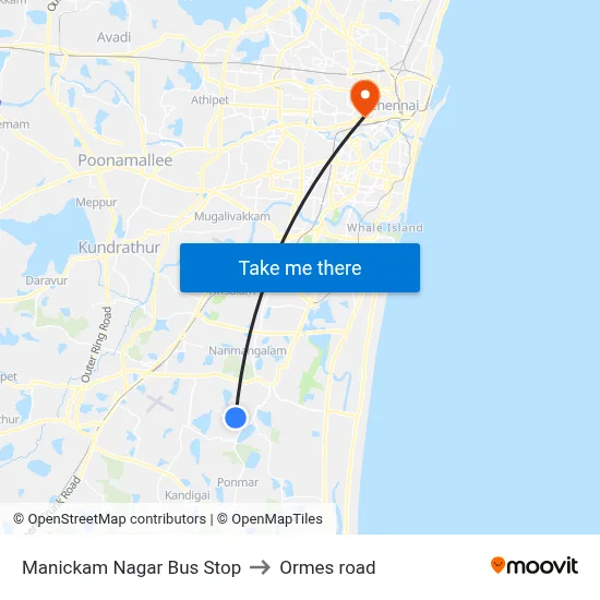 Manickam Nagar Bus Stop to Ormes road map