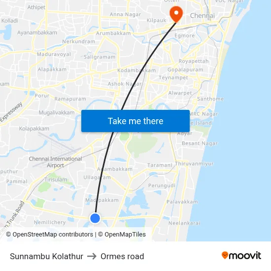 Sunnambu Kolathur to Ormes road map