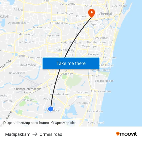 Madipakkam to Ormes road map