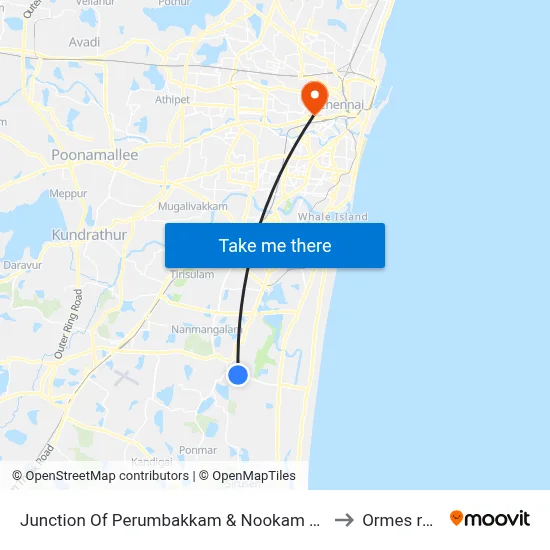 Junction Of Perumbakkam & Nookam Village to Ormes road map