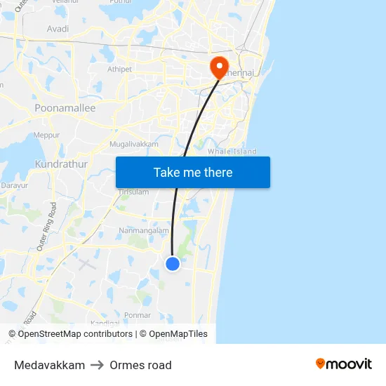 Medavakkam to Ormes road map