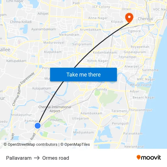 Pallavaram to Ormes road map