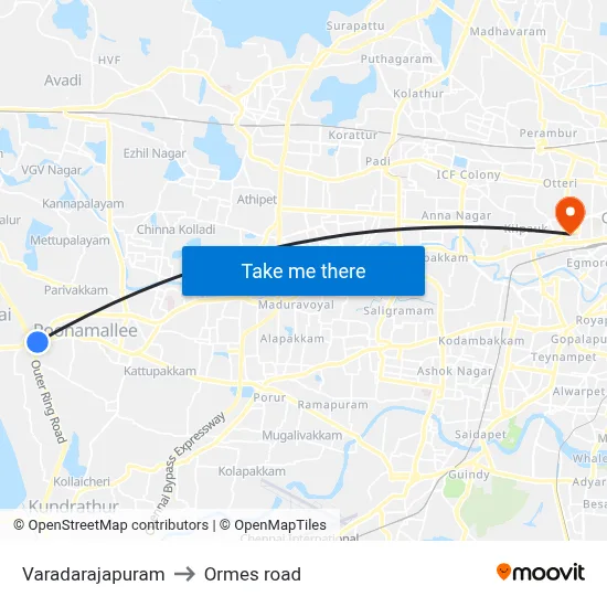 Varadarajapuram to Ormes road map