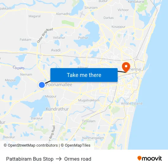 Pattabiram Bus Stop to Ormes road map