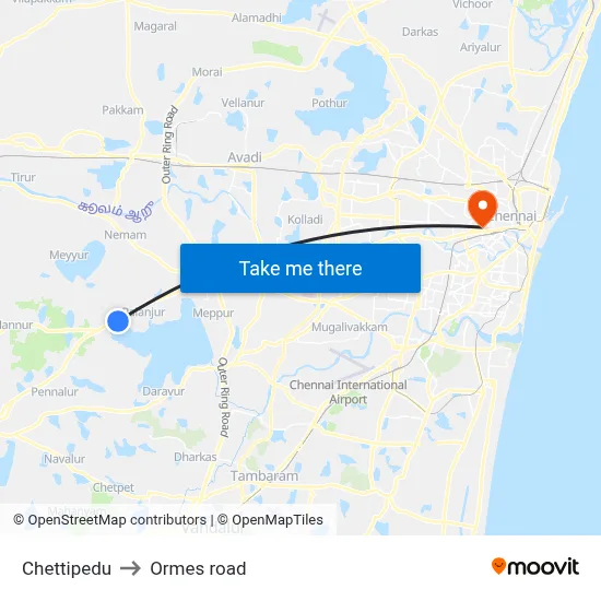 Chettipedu to Ormes road map