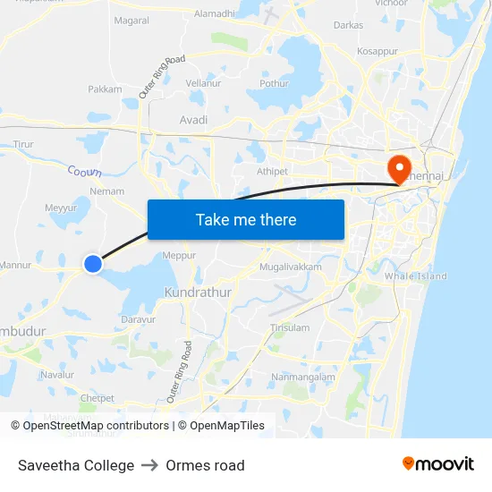 Saveetha College to Ormes road map