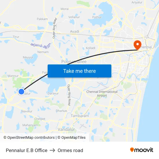 Pennalur E.B Office to Ormes road map
