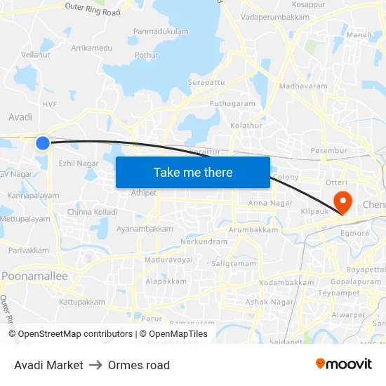 Avadi Market to Ormes road map