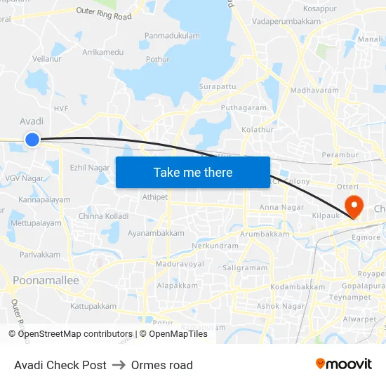 Avadi Check Post to Ormes road map