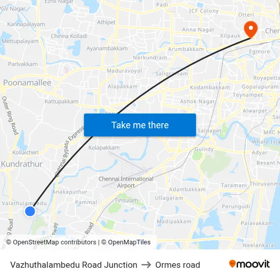 Vazhuthalambedu Road Junction to Ormes road map