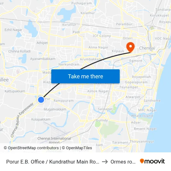Porur E.B. Office / Kundrathur Main Road to Ormes road map