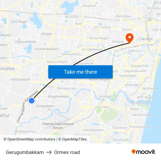 Gerugumbakkam to Ormes road map