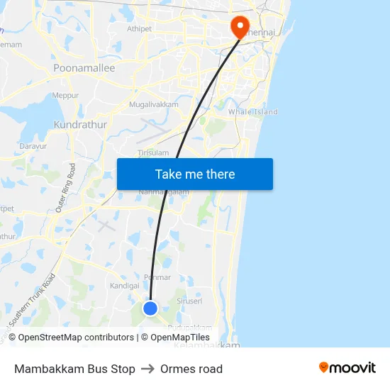 Mambakkam Bus Stop to Ormes road map