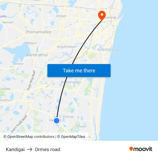 Kandigai to Ormes road map