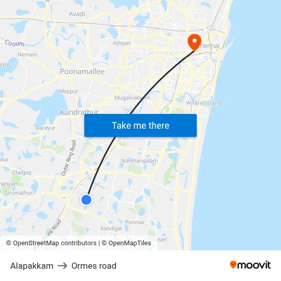 Alapakkam to Ormes road map