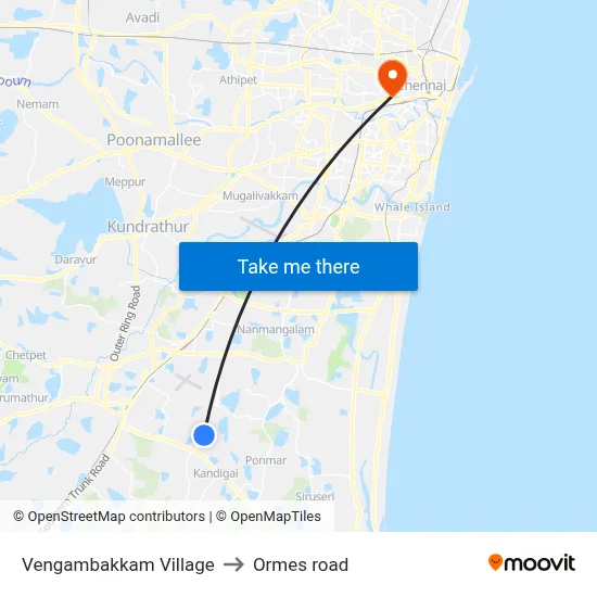 Vengambakkam Village to Ormes road map