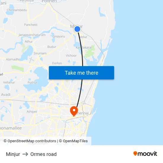 Minjur to Ormes road map
