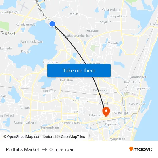 Redhills Market to Ormes road map