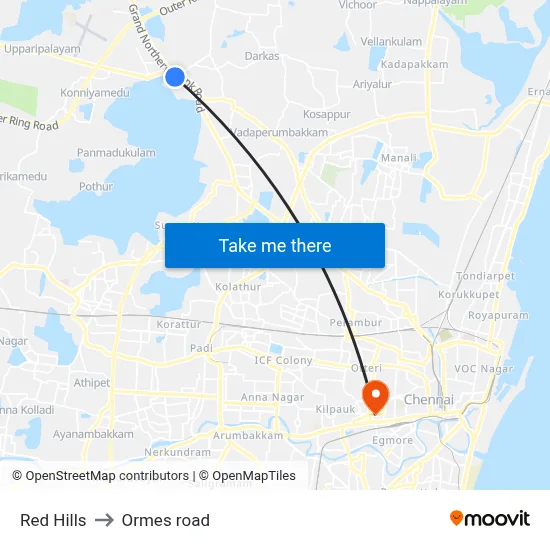 Red Hills to Ormes road map