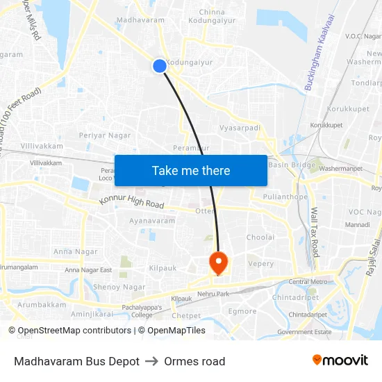 Madhavaram Bus Depot to Ormes road map