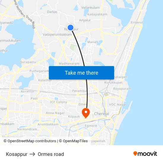 Kosappur to Ormes road map