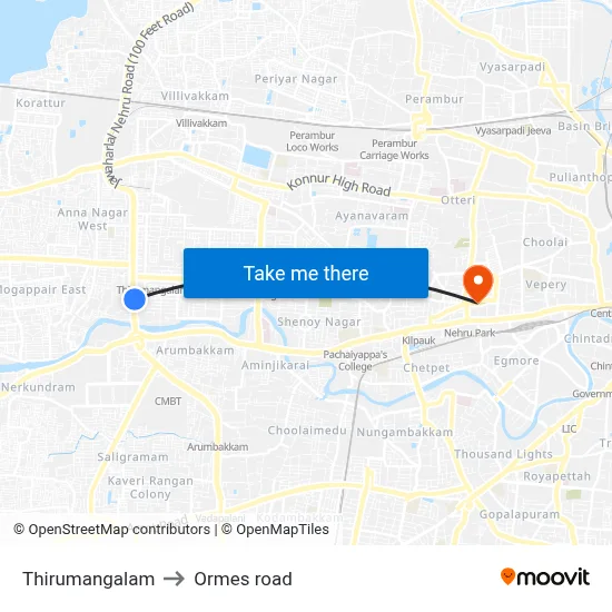 Thirumangalam to Ormes road map
