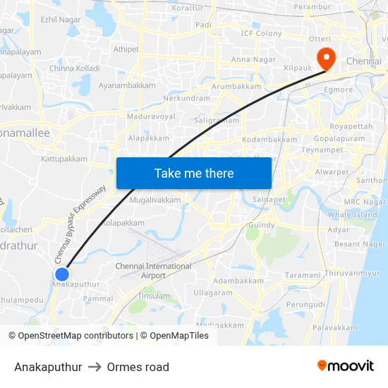Anakaputhur to Ormes road map
