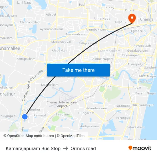 Kamarajapuram Bus Stop to Ormes road map