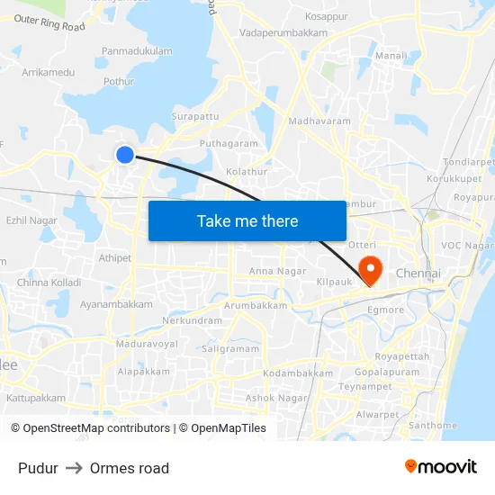 Pudur to Ormes road map