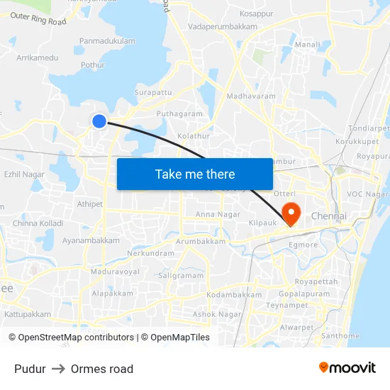 Pudur to Ormes road map