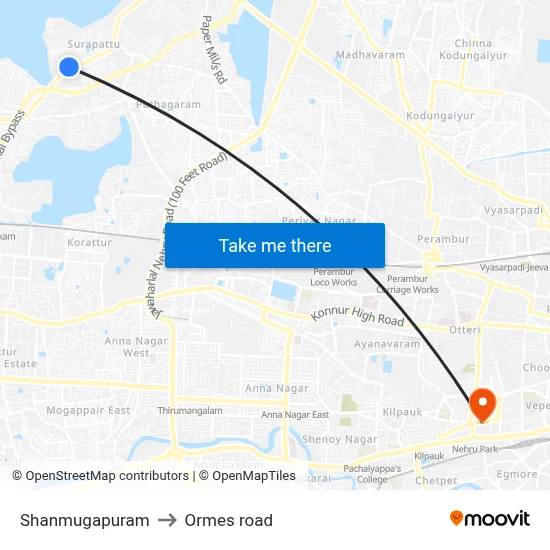 Shanmugapuram to Ormes road map
