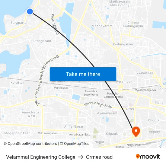 Velammal Engineering College to Ormes road map