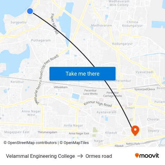 Velammal Engineering College to Ormes road map