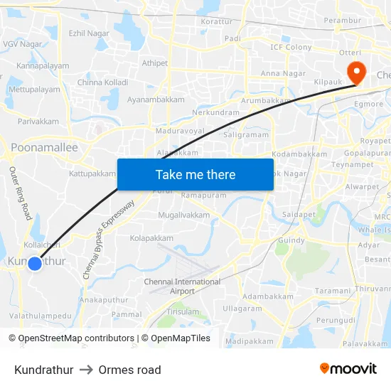 Kundrathur to Ormes road map