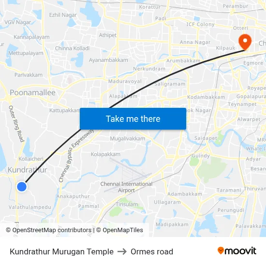 Kundrathur Murugan Temple to Ormes road map