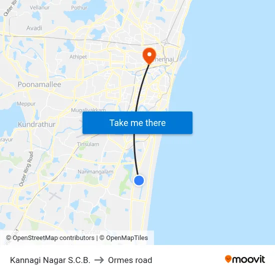 Kannagi Nagar S.C.B. to Ormes road map