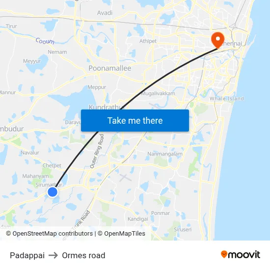 Padappai to Ormes road map