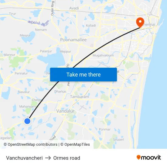 Vanchuvancheri to Ormes road map