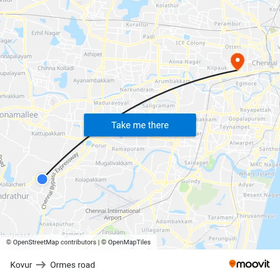 Kovur to Ormes road map