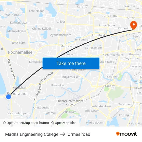 Madha Engineering College to Ormes road map